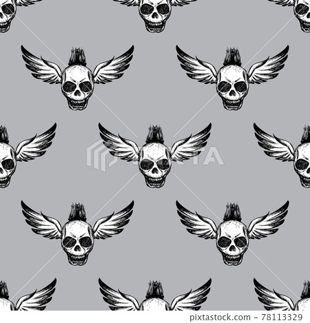scary skull with wings Seamless pattern scary skull with wings Seamless pattern 78113329