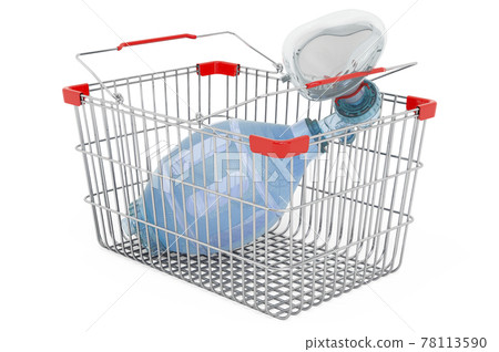 Shopping basket with bag valve mask, Ambu bag. 3D rendering 78113590