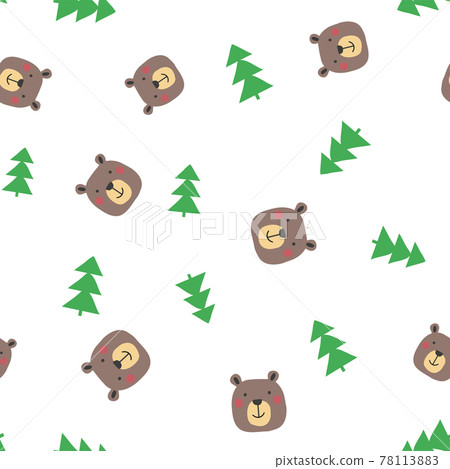 Seamless pattern with Cute bear face and spruce Seamless pattern with Cute bear face and spruce 78113883