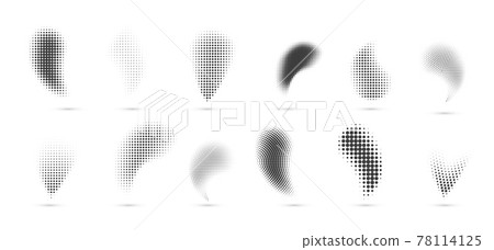 Halftone gradient shapes. Dots comic effect. Vector illustration Halftone gradient shapes. Dots comic effect. Vector illustration 78114125