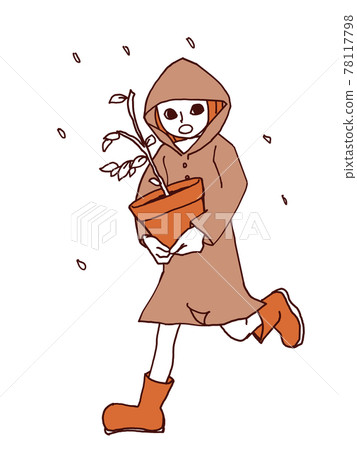 Girl carrying a pot as a countermeasure against typhoons Girl carrying a pot as a countermeasure against typhoons 78117798