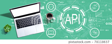 API - application programming interface concept with a laptop computer API - application programming interface concept with a laptop computer 78118637