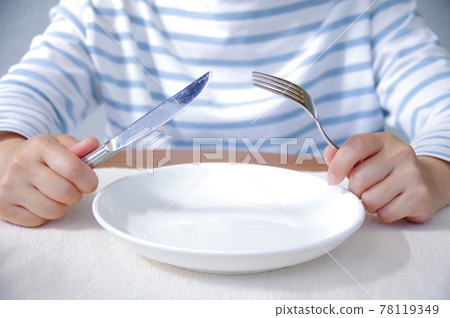 A woman with a knife and a fork 78119349