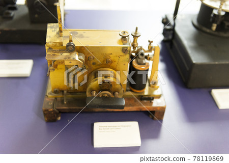 Moscow. Russia. Spring 2019. TASS Lobby. An old Telegraph machine. Brass information transmitter of the beginning of the last century. 78119869