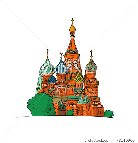 St. Basil S Cathedral Moscow Russia hand drawn with black lines isolated on white background illustration vector St. Basil S Cathedral Moscow Russia hand drawn with black lines isolated on white background illustration vector 78119966