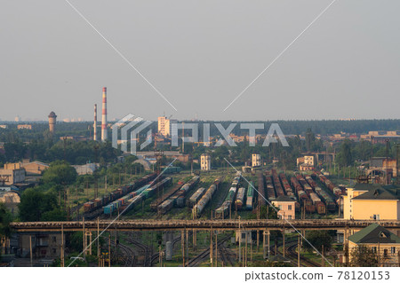 Huge Freight Station with many trains and wagons - Cargo transportation 78120153
