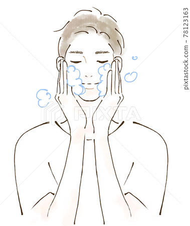 Illustration of a man washing his face, hand-painted watercolor style 78123163