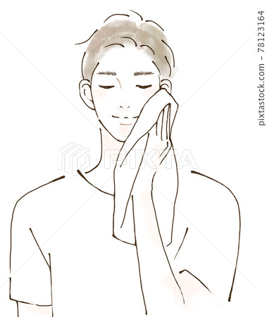 Illustration of a man wiping his face with a towel Men's beauty skin care 78123164