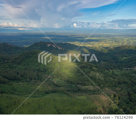 Aerial top view of forest trees and green mountain hill. Nature landscape background, Thailand. Aerial top view of forest trees and green mountain hill. Nature landscape background, Thailand. 78124299