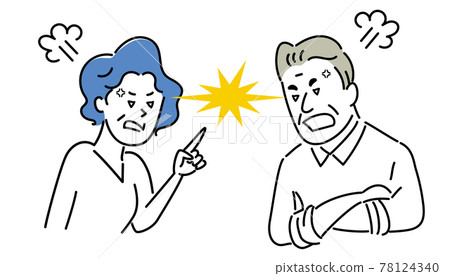 一對老夫妻打架的插畫素材 78124340