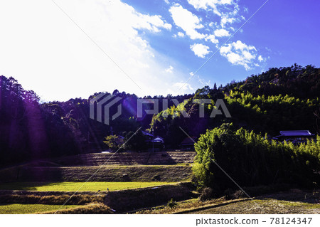 冬天陽光明媚的日子,日本山區的風景 冬天陽光明媚的日子,日本山區的風景 78124347