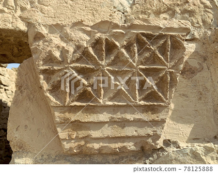 Preserved ornament on the ruins of the ancient Nabatean settlement of Shivta Preserved ornament on the ruins of the ancient Nabatean settlement of Shivta 78125888