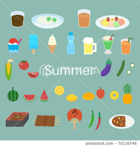 簡單可愛的夏日美食插畫套裝平面設計 78126548