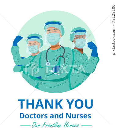 Frontline heroes, Illustration of doctors and nurses characters wearing masks. Vector Frontline heroes, Illustration of doctors and nurses characters wearing masks. Vector 78128100