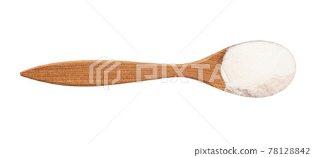 top view of agar powder in wood spoon isolated top view of agar powder in wood spoon isolated 78128842