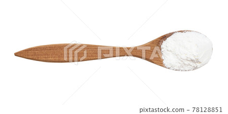 top view of baking powder in wood spoon isolated top view of baking powder in wood spoon isolated 78128851