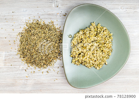 top view of raw freekeh wheat grains and porridge top view of raw freekeh wheat grains and porridge 78128900