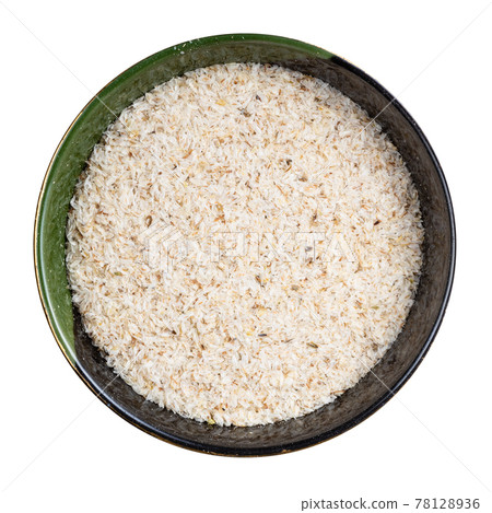 top view of psyllium husk in round bowl isolated top view of psyllium husk in round bowl isolated 78128936