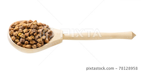 raw black chickpeas in wooden spoon isolated 78128958