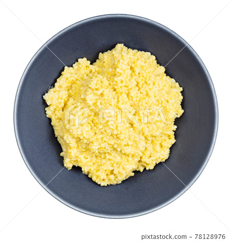 top view porridge from proso millet in gray bowl top view porridge from proso millet in gray bowl 78128976