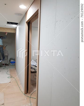 Indoors. Construction site. Interior. Woodworking. Space Indoors. Construction site. Interior. Woodworking. Space 78129092