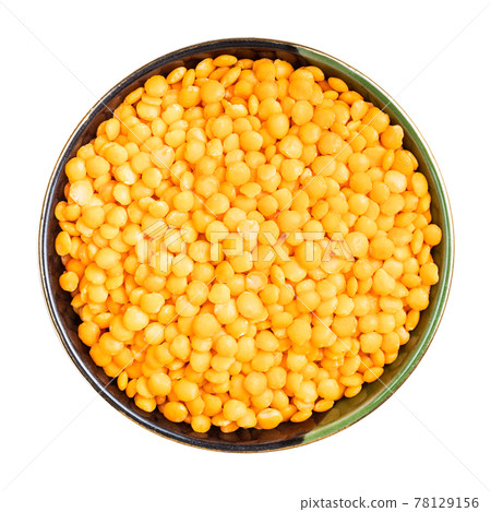 raw whole red lentils in round bowl isolated 78129156