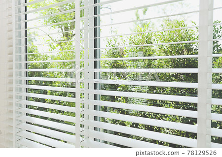 Sunlight coming through venetian blinds by the window . Sunlight coming through venetian blinds by the window . 78129526