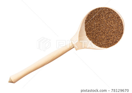 top view of whole-grain teff seeds in wood spoon top view of whole-grain teff seeds in wood spoon 78129670