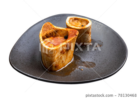 bare cooked cross-cut marrowbones on black plate bare cooked cross-cut marrowbones on black plate 78130468