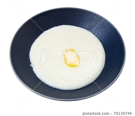 buttered manna croup in gray bowl isolated buttered manna croup in gray bowl isolated 78130749