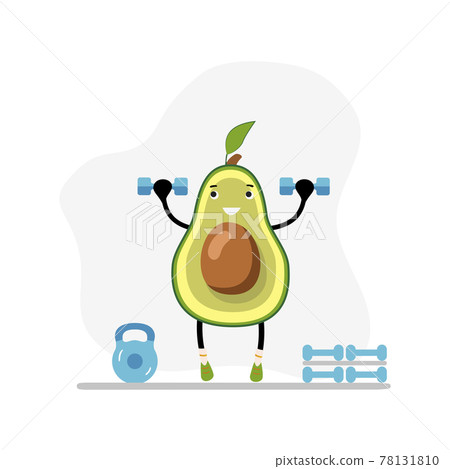 Fitness avocado in gym with dumbbells. Vector weightlifting 78131810