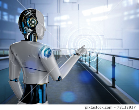 artificial intelligence robot or cyborg with graphic display 78132937