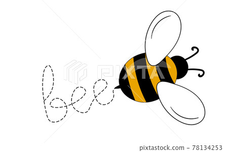 Cartoon bee mascot. A small bees flying on a dotted route. Wasp collection. Vector characters. Incest icon. Template design for invitation, cards. Doodle style Cartoon bee mascot. A small bees flying on a dotted route. Wasp collection. Vector characters. Incest icon. Template design for invitation, cards. Doodle style 78134253