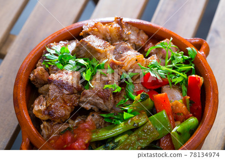 Bulgarian baked meat and vegetables Bulgarian baked meat and vegetables 78134974