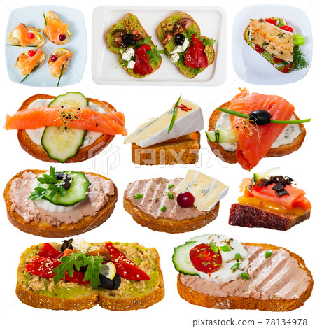 Sandwiches and toasts on white background 78134978