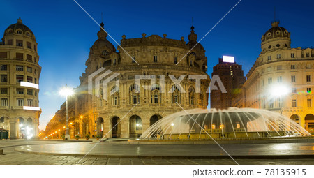 The Ferrari Square is cultural landmark of night Genoa in Italy 78135915