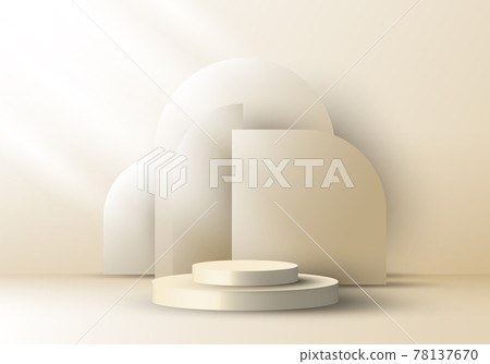 3D realistic elegant brown cylinder on layers rounded backdrop on beige background 3D realistic elegant brown cylinder on layers rounded backdrop on beige background 78137670