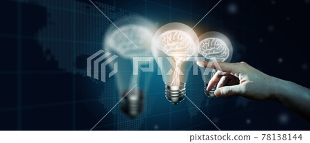 Businessman hand with the light bulb and glowing different one. Inspiration and Creative innovative idea technologies. Businessman hand with the light bulb and glowing different one. Inspiration and Creative innovative idea technologies. 78138144