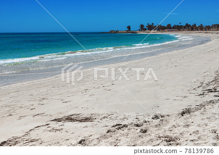 Wonderful view of the lagoon, seashore, white sand beach and blue sea. Djerba Island, Tunisia 78139786