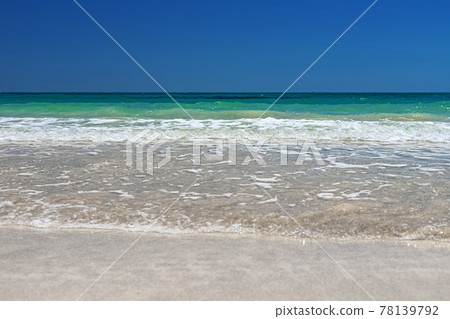 Wonderful view of the lagoon, seashore, white sand beach and blue sea. Djerba Island, Tunisia 78139792