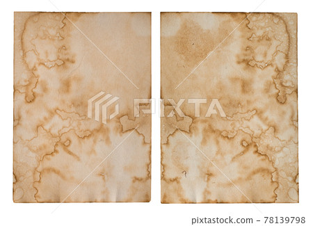 A set of brown paper blank texture crumpled dark border, front and back view. Isolated on white background. 78139798