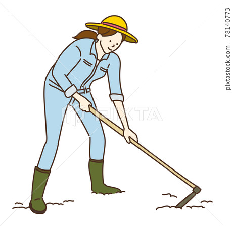 Hoe farm work field work illustration female plowing 78140773