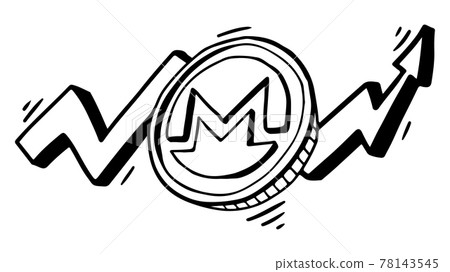 Cryptocurrency coin monero with arrow growth graph in doodle style isolated 78143545