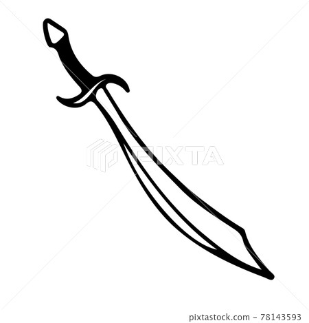 Scimitar thrusting and cutting sword in doodle style isolated. 78143593
