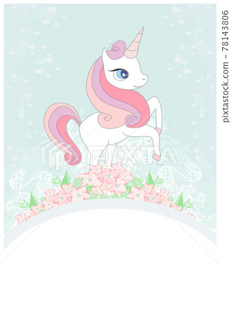 Cute unicorn, doodle illustration - decorative pastel card Cute unicorn, doodle illustration - decorative pastel card 78143806
