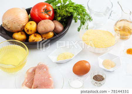 Ingredients to prepare a traditional dish from el Valle del Cauca in Colombia called empanada 78144331
