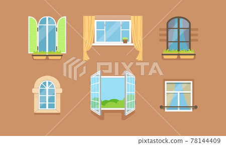 Different Framed Windows on Wall as Building Exterior Element Vector Set Different Framed Windows on Wall as Building Exterior Element Vector Set 78144409