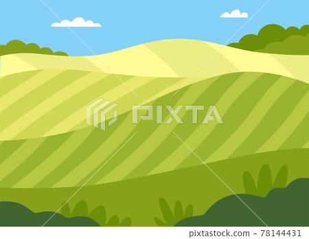 Country View with Sown Field and Pasture Land as Green Landscape Vector Illustration 78144431