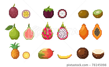 Pixel tropical fruit vector set. Pixel art... - Stock Illustration ...