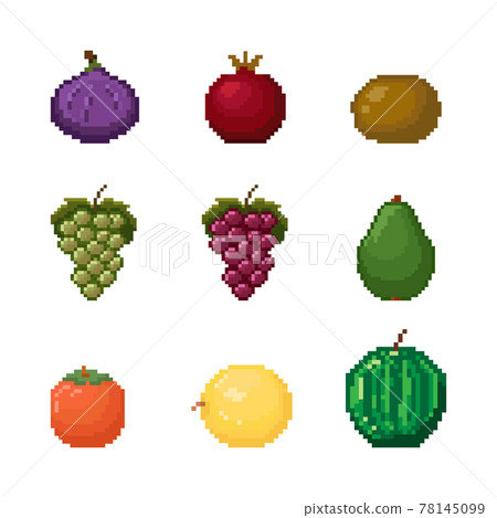 Pixel fruits and berries vector set. Pixel art collection. 78145099